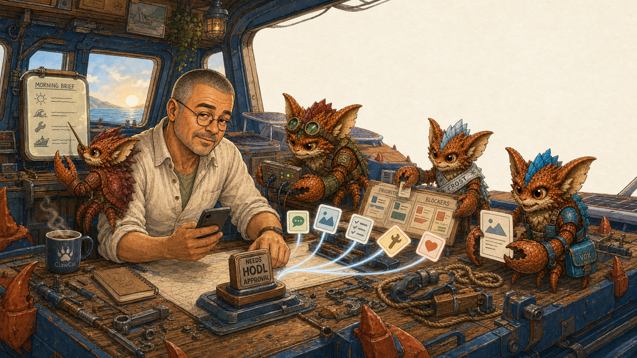 Tomaž Hrovatin working with his Clawblins crew at the ClawCat command desk.